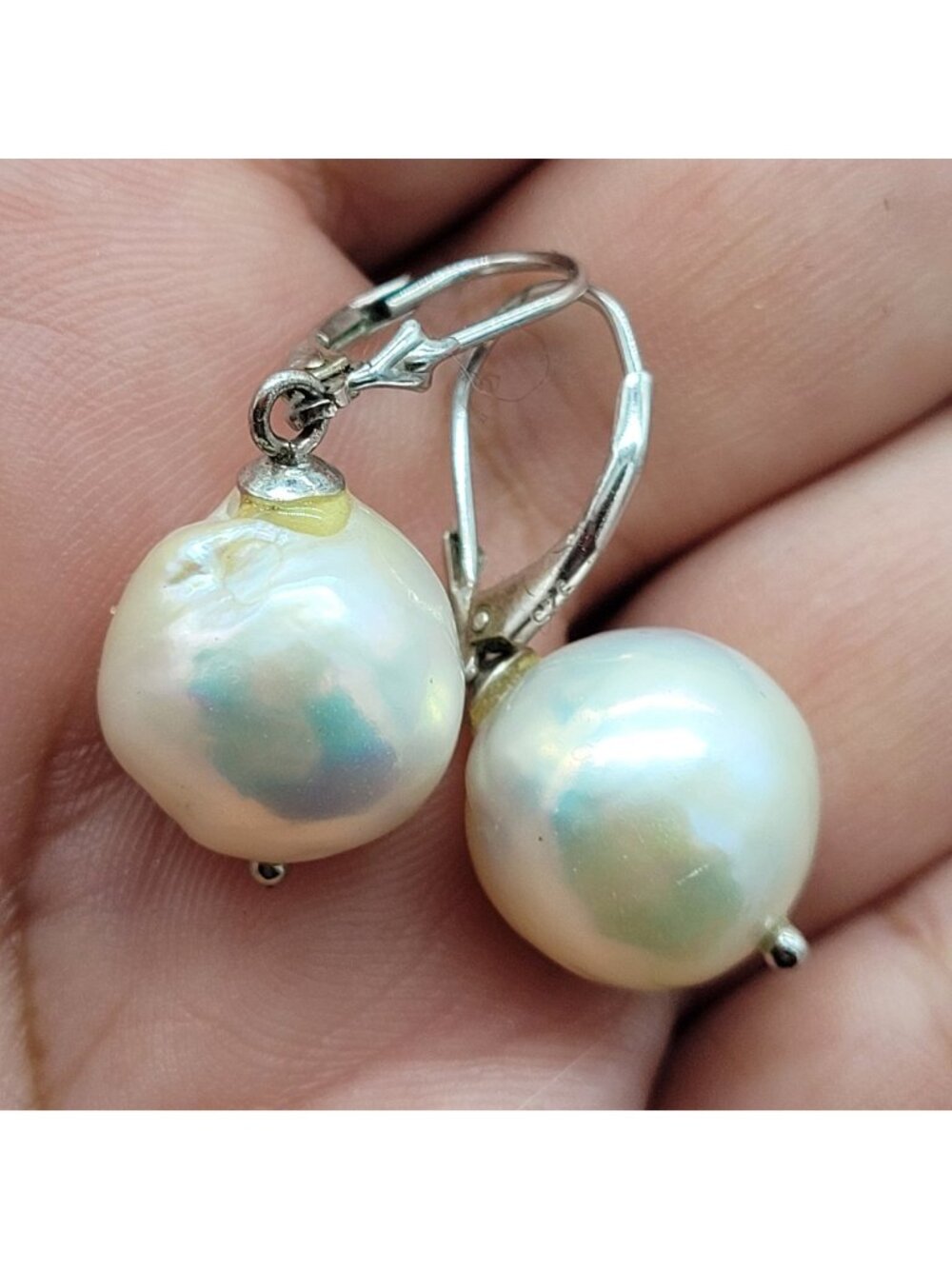 Chunky Freshwater Pearl Earrings On 925 Sterling Silver Hinged Ear Wires